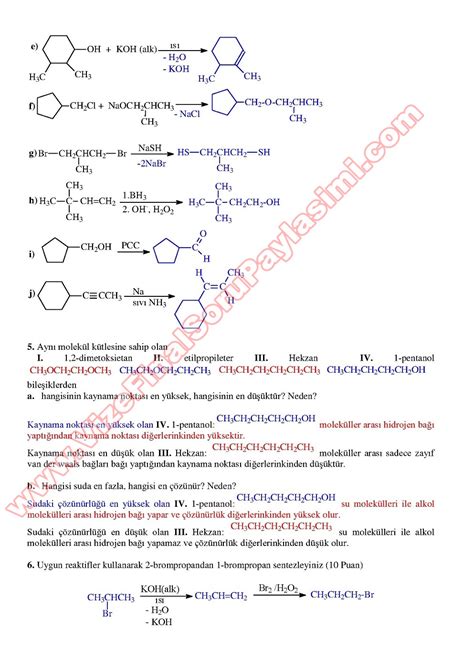 organik kimya test soruları pdf